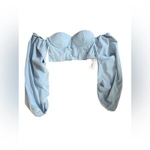 SHEIN Light Blue Off-Shoulder Top Light blue corset top puffy sleeves SZ M